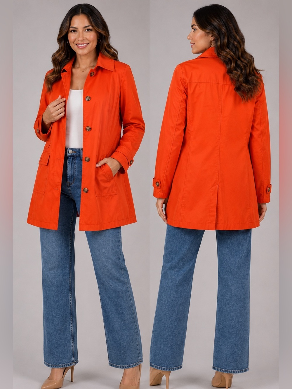 Talbots Orange Lightweight Rain Trench Size 14P Petite Water Resistant NWOT
